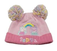 Světlerůžovo-růžová pletená podšitá čepice s Pepinou