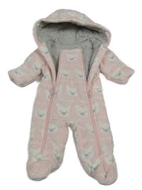 Světlerůžová fleecová zateplená kombinéza s medvídky a kapucí M&S