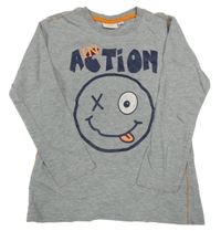 Šedé melírované triko se smajlíkem a nápisem Kids