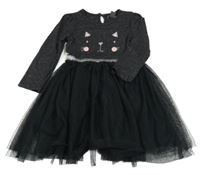 Černé třpytivé šaty s tylovou sukní a kočičkou Primark 