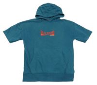 Petrolejové teplákové tričko s nápisem a kapucí Next 