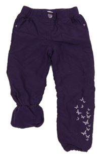 Fialové šusťákové podšité kalhoty s motýlky Topolino 