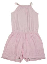 Světlerůžovo-bílý pruhovaný bavlněný kraťasový overal Yigga