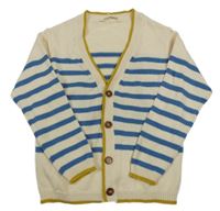 Béžovo-modrý pruhovaný propínací svetr