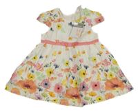 Nové - Bílé plátěné šaty s kytičkami Primark