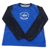 Safírovo-tmaovmodrá sametová mikina s nápisem Petit Bateau