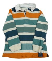 Zeleno-oranžovo-smetanová pruhovaná polo mikina 