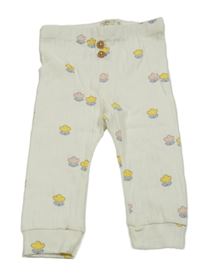 Bílé žebrované tepláky s kytičkami Maybe Baby