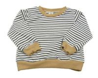 Bílo-černá pruhovaná mikina s béžovými lemy Shein