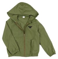 Khaki šusťáková bunda s dinosaurem a kapucí Shein