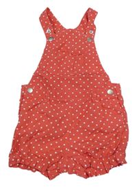 Jahodové puntíkované plátěné laclové kraťasy 