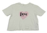 Bílé crop tričko se srdíčkem s nápisem Primark 