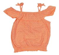 Neonově oranžový top se vzorem a volánky Yigga