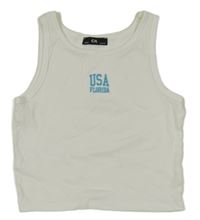 Bílý žebrovaný crop top s nápisem C&A