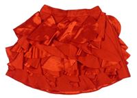 Červená saténová sukně s volánky zn. M&S