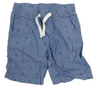 Modré melírované plátěné kraťasy s kotvami H&M