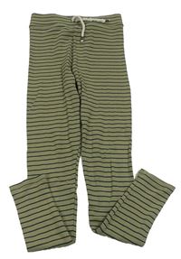 Khaki-tmavozelené pruhované žebrované legíny ZARA