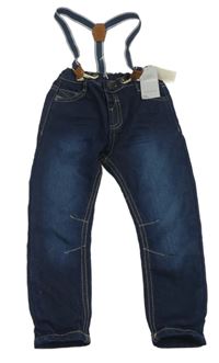 Nové - tmavomodré skinny rifle s kšandami Matalan