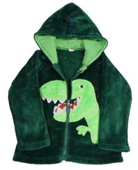 Tmavozelená plyšová bunda s dinem a kapucí 