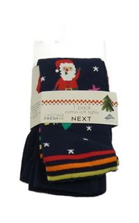 Nové - tmavomodro-barevné pruhované vánoční punčocháče se Santou Next