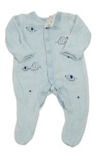 Nové - světlemodro-bílý pruhovaný sametový overal se sloníky NUTMEG