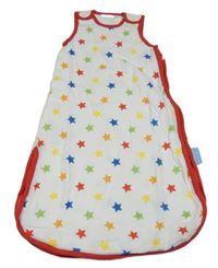 Bílo-červený mušelínový podšitý spací pytel s barevnými hvězdičkami Jojo Maman Bébé