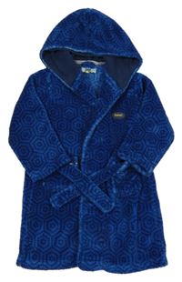 Cobaltově modro-tmavomodrý vzorovaný plyšový župan s kapucí TED BAKER