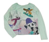 Světlezeleno/fialovo-mátové crop triko s pejsky H&M