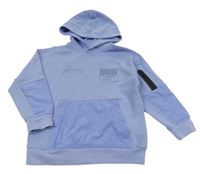 Modrofialová mikina s potiskem a podpisem a kapsou a kapucí ZARA