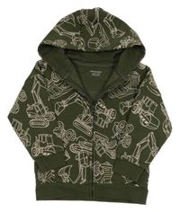 Khaki propínací mikina se stavebními stroji a kapucí PRIMARK