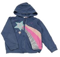 Tmavomodrá melírovaná propínací mikina s kometou a hvězdičkami a kapucí Tu