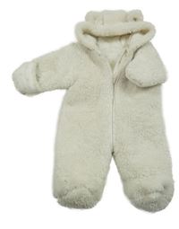 Smetanová chlupatá zateplená kombinéza s kapucí s oušky Matalan