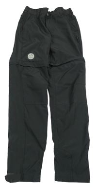 Tmavošedé šusťákové outdoorové kalhoty s nášivkou alive