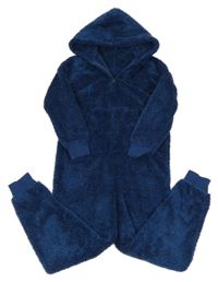 Modro-tmavomodrá melírovaná chlupatá kombinéza s kapucí Matalan