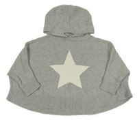 Šedé melírované pletené pončo s hvězdičkou a kapucí GAP