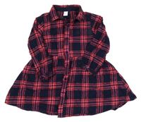 Tmavomodro-červeno-růžovo-stříbrné kostkované propínací šaty dopodopo