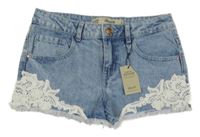 Nové - modré plísňové riflové kraťasy s krajkou Denim Co.