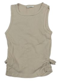 Světlebéžový žebrovaný crop top s nařasením a mašlemi RESERVED