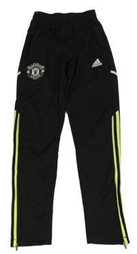 Černo-neonově žluté sportovní fotbalové tepláky Manchester Adidas