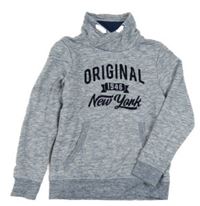 Modro-tmavomodro-bílá melírovaná mikina s nápisy a kapsou a stojáčkem H&M