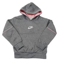 Šedá melírovaná thermo mikina s logem a kapsou a kapucí Nike