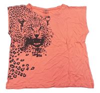 Okrové tričko s leopardem s kamínky Y.F.K.
