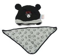 2set- Černá čepice s Mickey mousem + Šedý slinták s hvězdičkami Disney