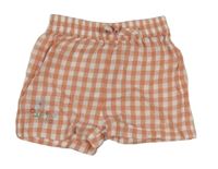 Starorůžovo-bílé kostkované bavlněné kraťasy s výšivkami květů M&S