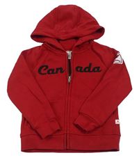 Červená propínací mikina s nápisem a kapucí Canadiana
