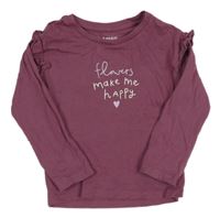 Vínové triko s nápisem a volánky Nutmeg