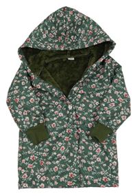 Khaki květovaný zateplený kabát s kapucí Shein