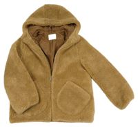 Hnědá chlupatá podšitá bunda s kapucí Zara