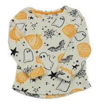 Světlebéžová plyšová mikina s dýněmi a duchy