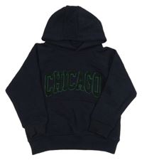 Tmavomodrá prošívaná mikina s nápisem a kapucí Primark